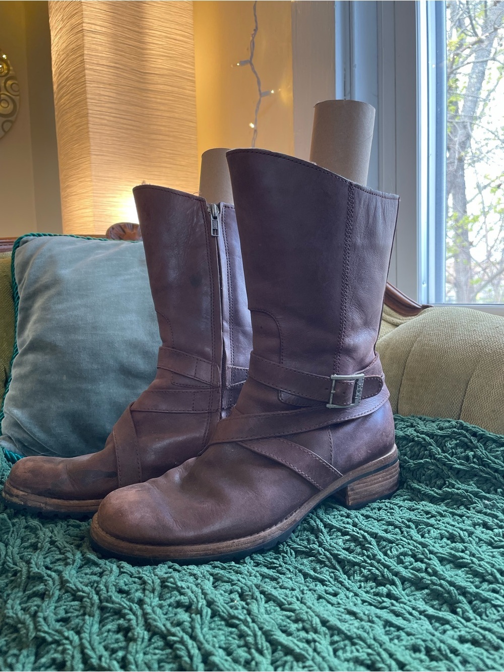 UGG Australia Vintage Chestnut Brown Leather Sherpa Line Branded Boots Comfy Y2K - Picture 14 of 16